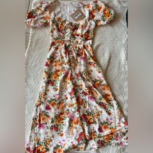 Seven Wonders Chic Midi Dress - Orange Floral